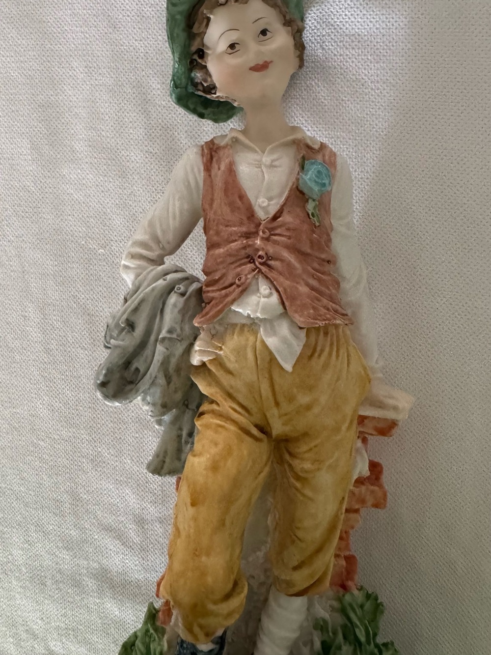 Vintage Boy Figurine with Hat and Vest on Base Capodimonte Italian porcelain